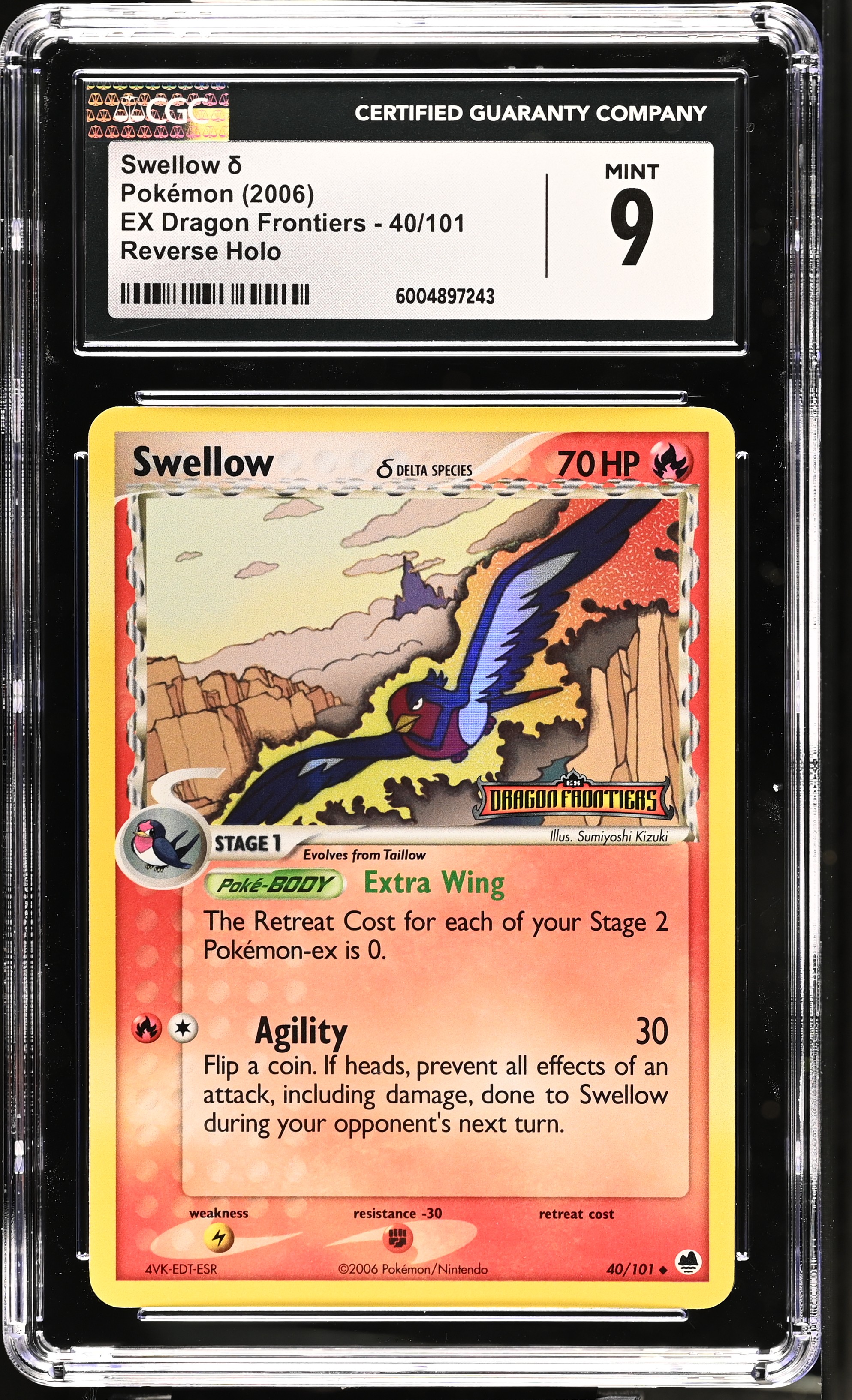 2006 #40 Swellow δ Reverse Holo CGC 9 EX Dragon Frontiers - English