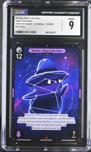 Vibes - 2024 Bunkus, Who Is The Stars #144/200 Enter The Huddle - 1St Edition CGC 9 Fair Drop Entry