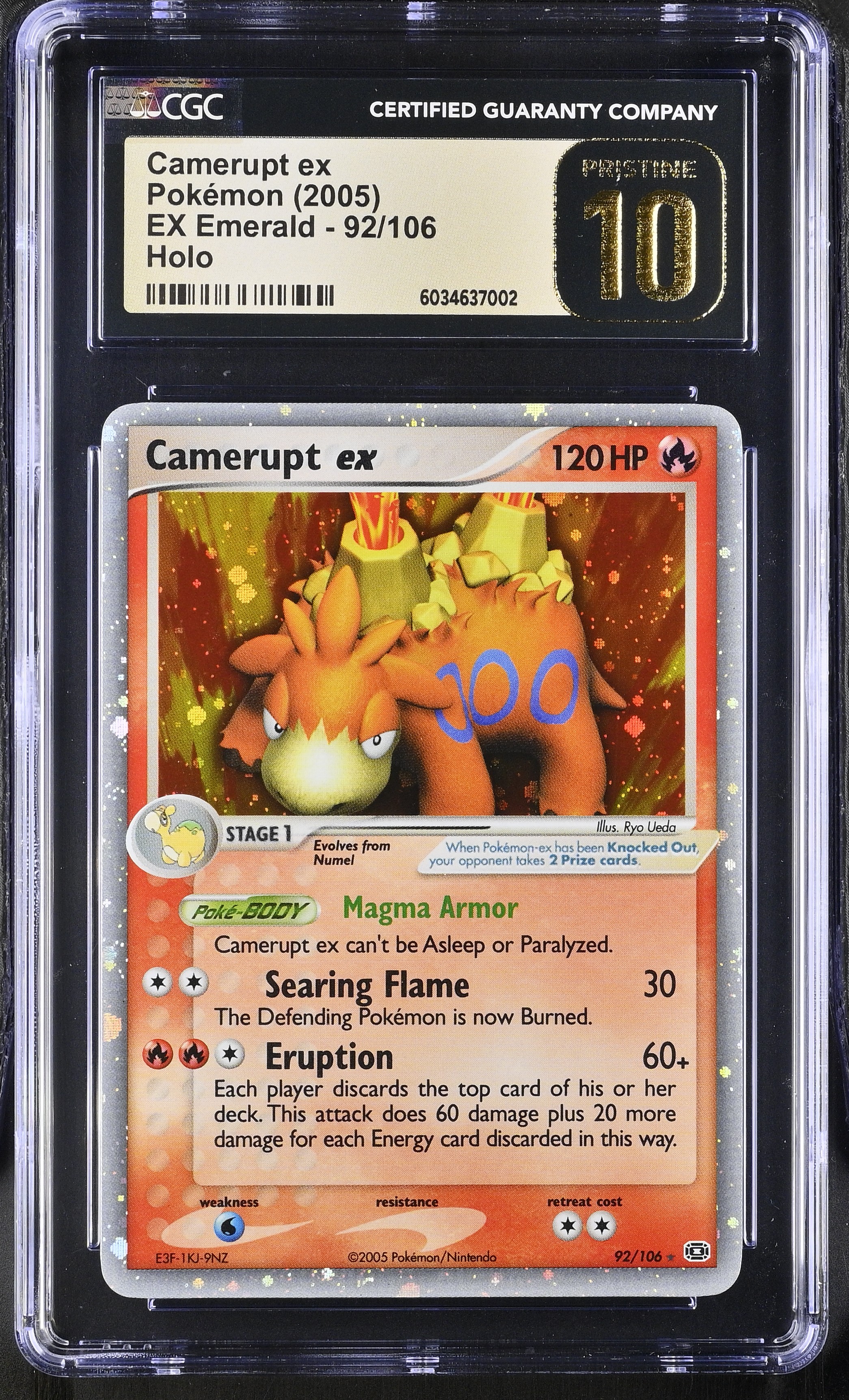 2005 #92 Camerupt ex CGC 10 Pristine EX Emerald - English