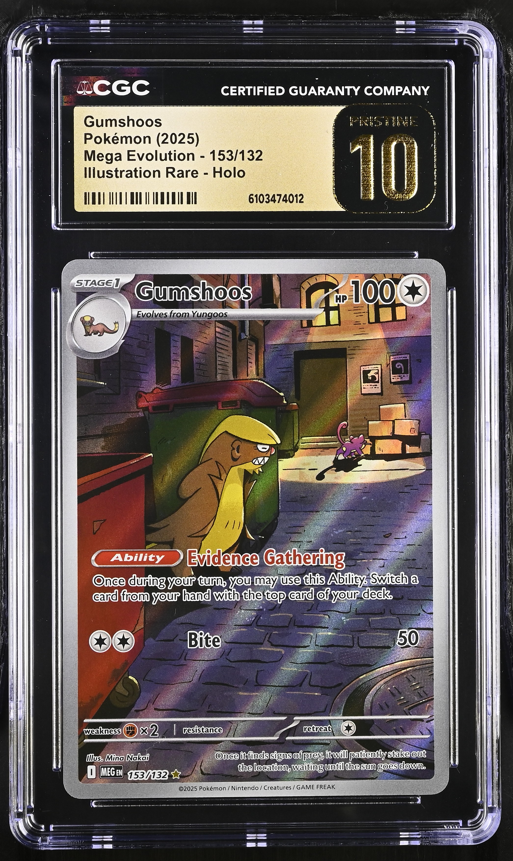2025 #153 Gumshoos CGC 10 Pristine Mega Evolution - MEG EN - English