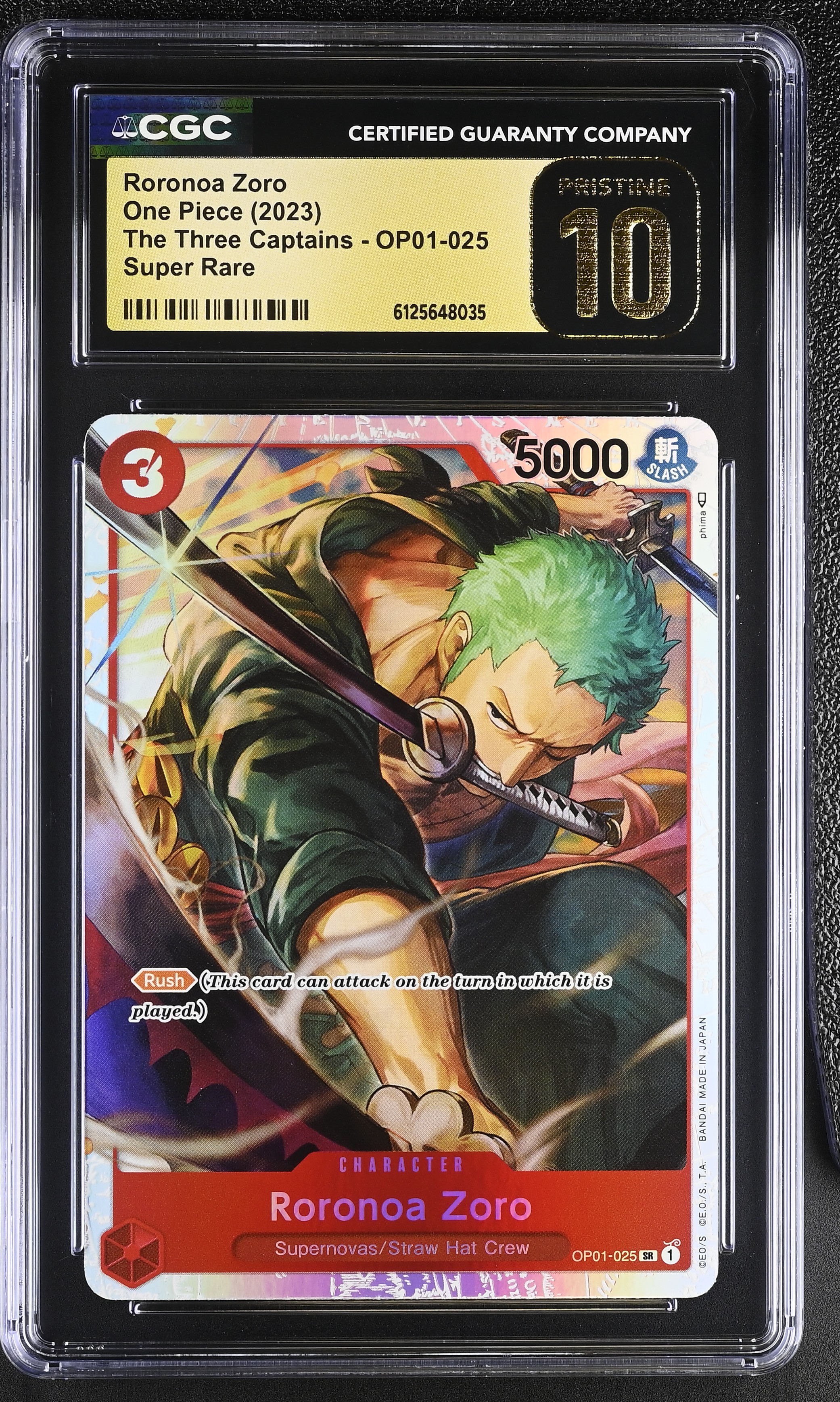 2023 #OP01-025 Roronoa Zoro CGC 10 Pristine Ultra Deck: The Three Captains (ST10) - English