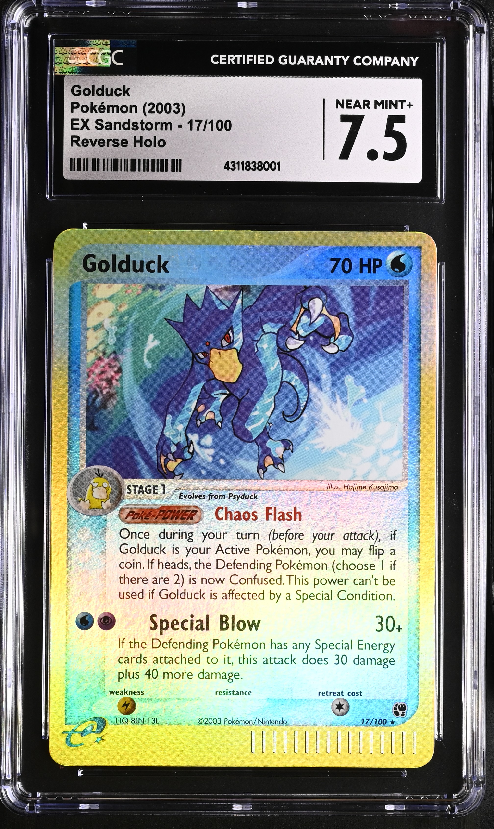 2003 #17 EX Sandstorm (2003 Copyright, w/ "e" Symbol) - English Golduck Rare Reverse Holo CGC 7.5 Pokemon