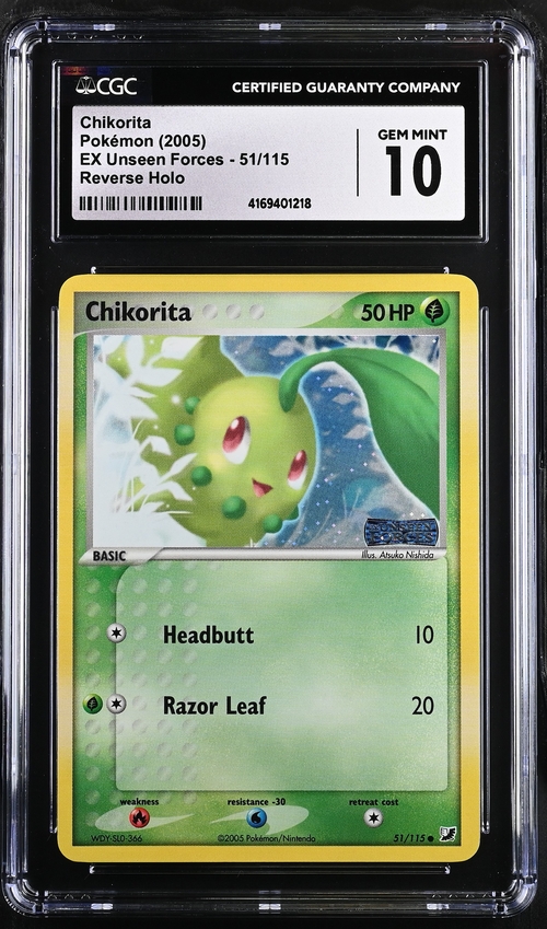 Pokemon - 2005 Chikorita Reverse Holo #51/115 Ex Unseen Forces CGC 10