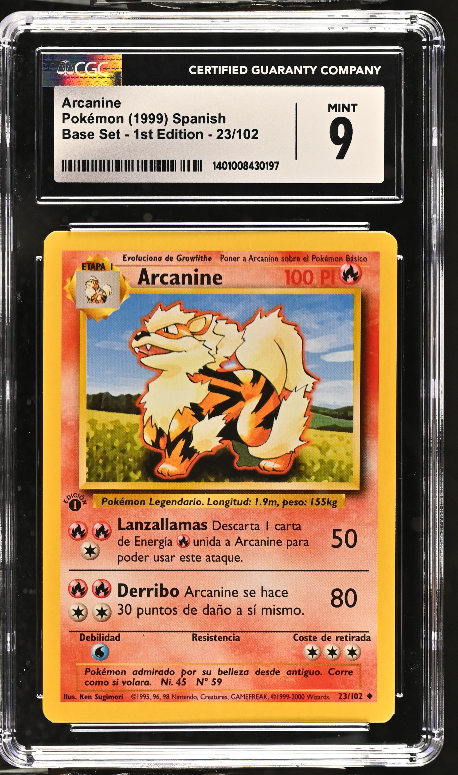 1999 #23 Arcanine CGC 9 Base Set - 1st Edition - Spanish